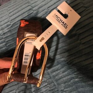 Michael Kors Gold Buckle Belt with Brown and Orange Design